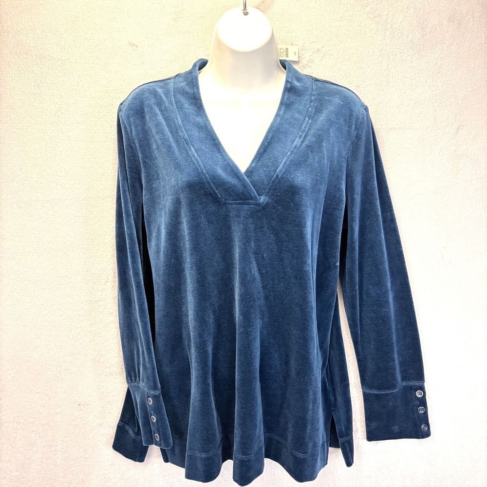 NWT Talbots Velour Long Sleeve Shirt Womens Petite Medium PM‎ Blue Tunic Top